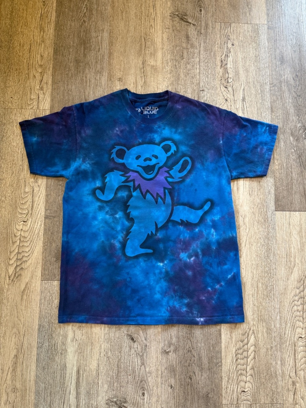 Ladies Grateful Dead Liquid Blue Tie-Dye Bear Tee - Blue & Purple